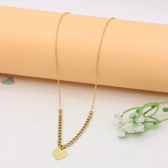 Elegant Heart Charm Yellow Necklace with Dual Chain Accent, XPNL0378 - Picture 8 of 15